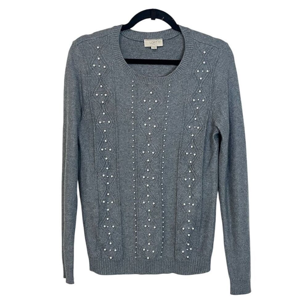 LOFT Women's M Chic Gray Pullover Pearl Sweater Jumper Fall Trendy